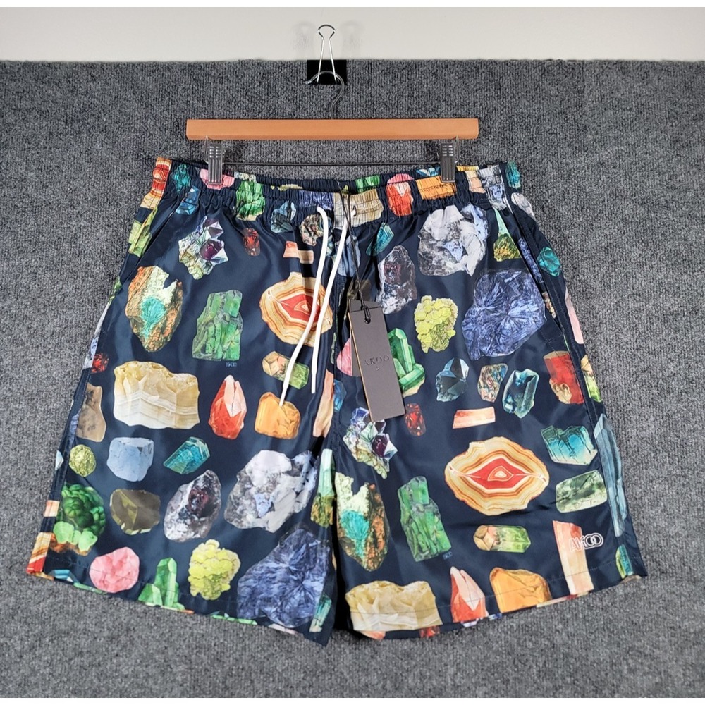 AKOO Shorts Mens XXL Crystal All Over Print Drawstrings Pockets 6'' Inseam NWT
